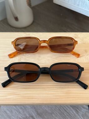 Set of Two - Classic Rectangular Sunglasses - Black and Amber Tortoise Shell
